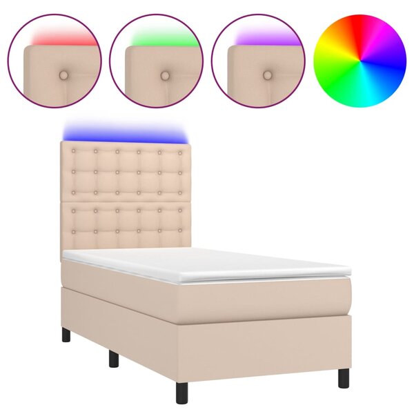 Box spring postel matrace a LED cappuccino 80x200 cm umělá kůže 3135914