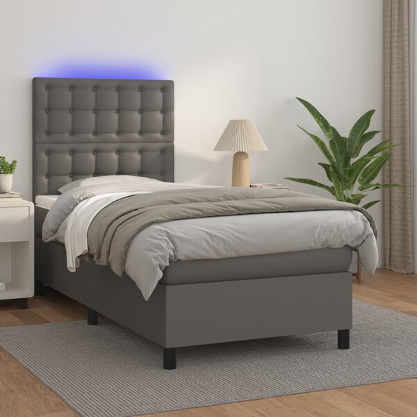 Box spring postel s matrací a LED šedá 90x190 cm umělá kůže 3135919