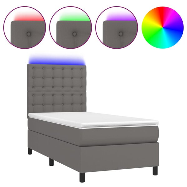Box spring postel s matrací a LED šedá 90x190 cm umělá kůže 3135919