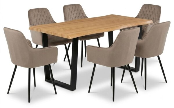 Vikio Jídelní set pro 6 osob 160x90 cm dub noha U béžová židle s područkami VJS166-6CA
