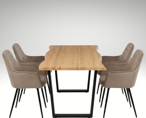 Vikio Jídelní set pro 4 osoby 160x90 cm dub noha U béžová židle s područkami VJS166-4CA
