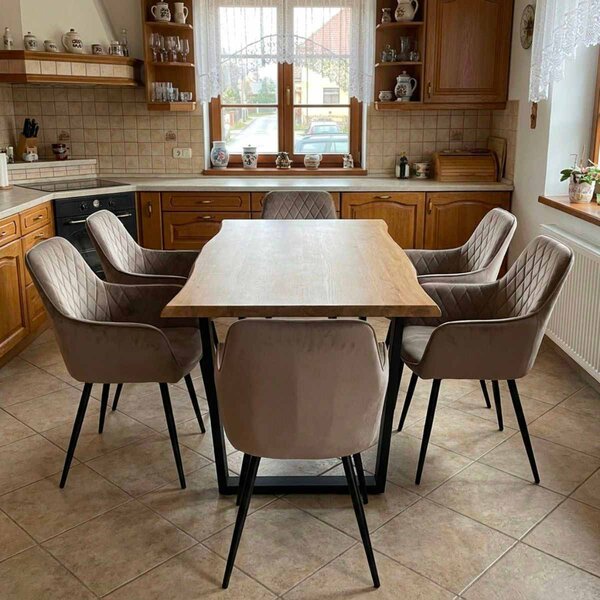 Vikio Jídelní set pro 6 osob 160x90 cm dub noha U béžová židle s područkami VJS166-6CA