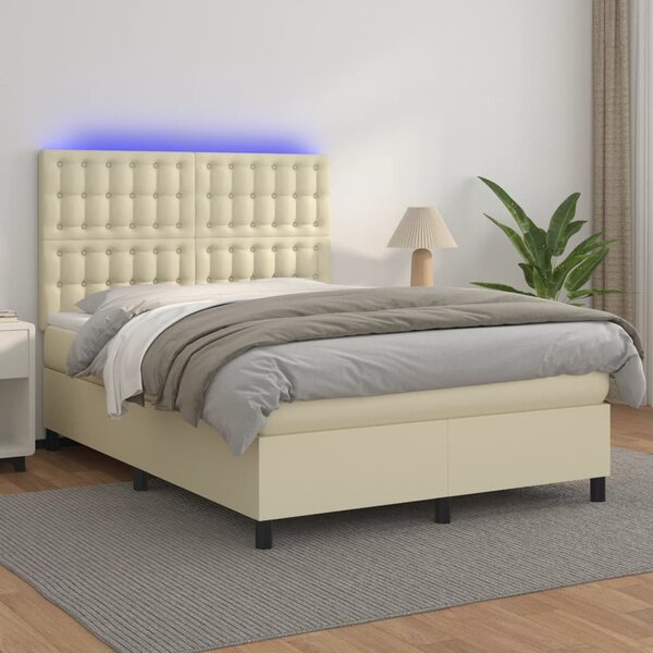 Box spring postel s matrací a LED krémová 140x190 cm umělá kůže 3135941
