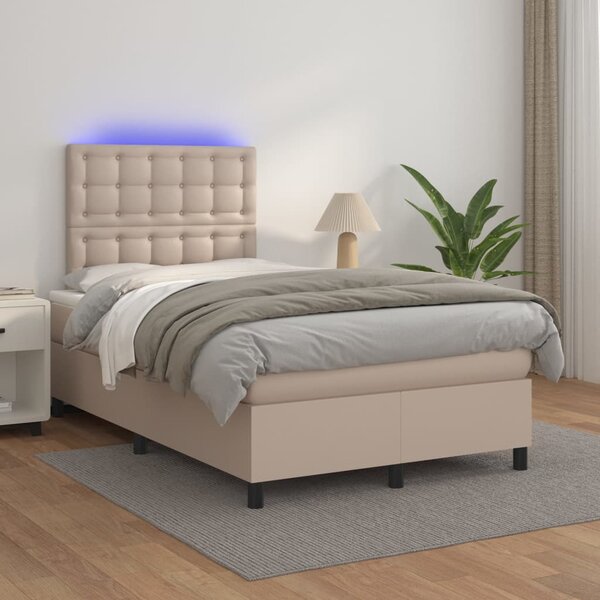 Box spring postel matrace a LED cappuccino 120x200cm umělá kůže 3135938