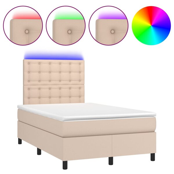 Box spring postel matrace a LED cappuccino 120x200cm umělá kůže 3135938