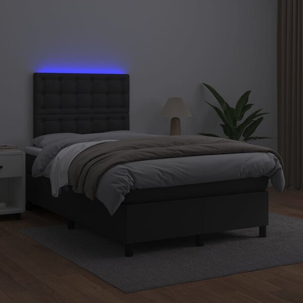 Box spring postel s matrací a LED černá 120x200 cm umělá kůže 3135933