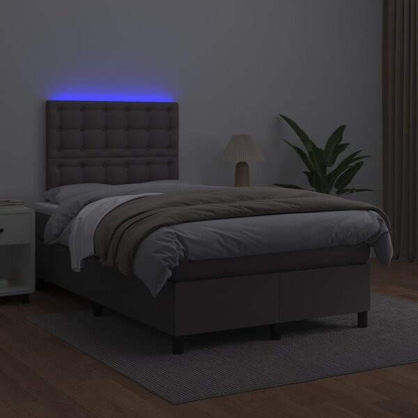 Box spring postel s matrací a LED šedá 120x200 cm umělá kůže 3135937