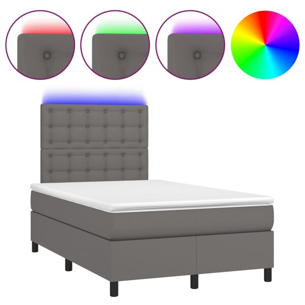 Box spring postel s matrací a LED šedá 120x200 cm umělá kůže 3135937