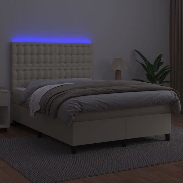 Box spring postel s matrací a LED krémová 140x190 cm umělá kůže 3135941