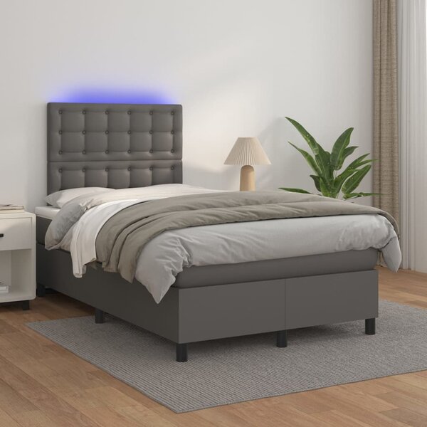Box spring postel s matrací a LED šedá 120x200 cm umělá kůže 3135937