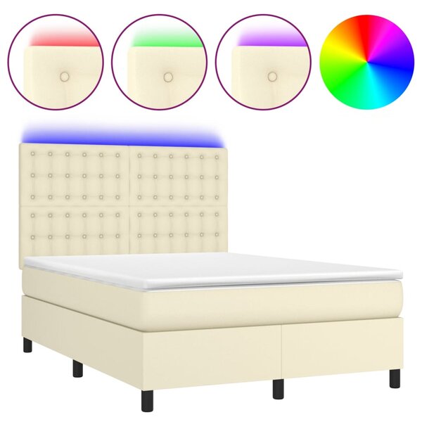 Box spring postel s matrací a LED krémová 140x190 cm umělá kůže 3135941