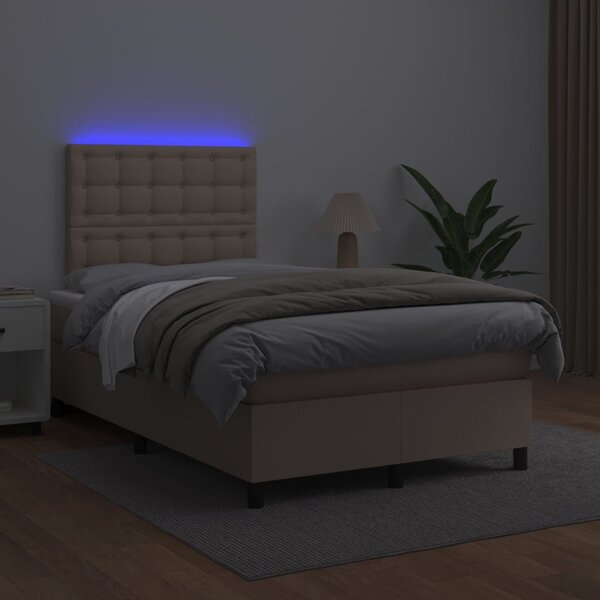 Box spring postel matrace a LED cappuccino 120x200cm umělá kůže 3135938