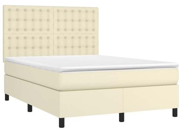 Box spring postel s matrací a LED krémová 140x190 cm umělá kůže 3135941