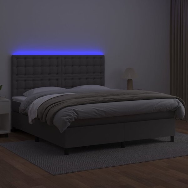 Box spring postel s matrací a LED šedá 160x200 cm umělá kůže 3135955