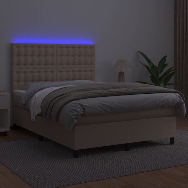 Box spring postel matrace a LED cappuccino 140x200cm umělá kůže 3135950