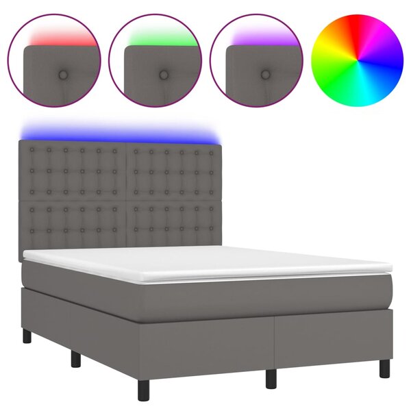 Box spring postel s matrací a LED šedá 140x200 cm umělá kůže 3135949