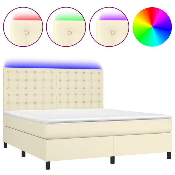 Box spring postel s matrací a LED krémová 160x200 cm umělá kůže 3135953