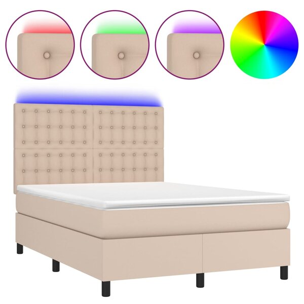 Box spring postel matrace a LED cappuccino 140x200cm umělá kůže 3135950