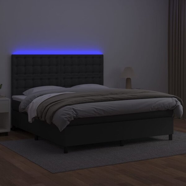 Box spring postel s matrací a LED černá 160x200 cm umělá kůže 3135951