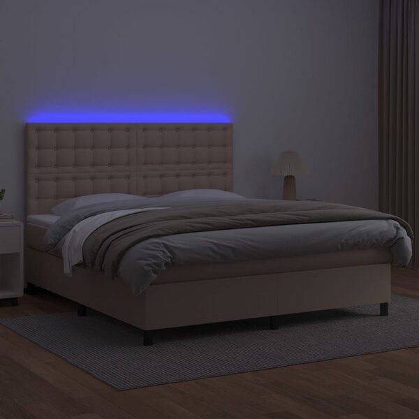Box spring postel matrace a LED cappuccino 160x200cm umělá kůže 3135956