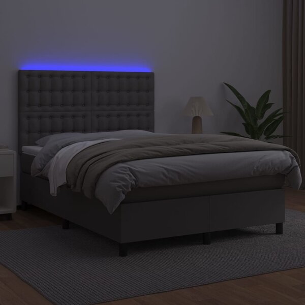 Box spring postel s matrací a LED šedá 140x200 cm umělá kůže 3135949