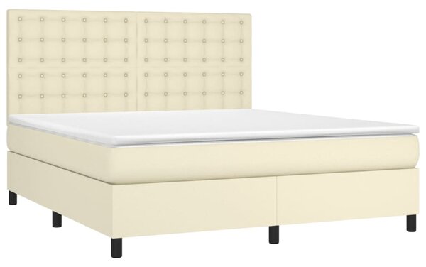 Box spring postel s matrací a LED krémová 160x200 cm umělá kůže 3135953