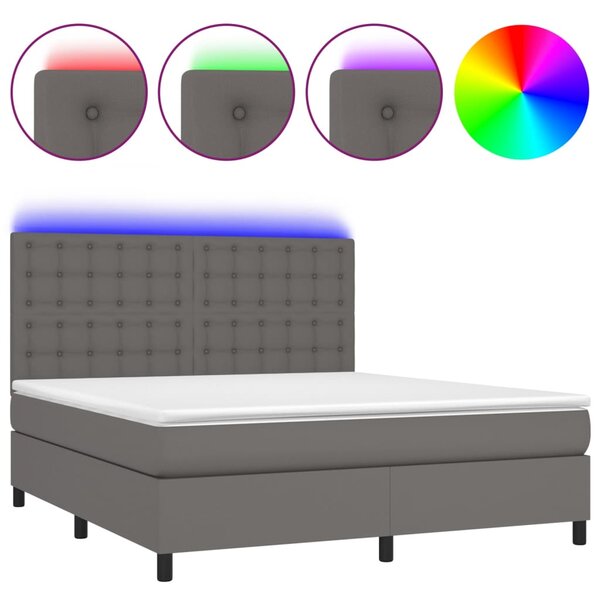 Box spring postel s matrací a LED šedá 160x200 cm umělá kůže 3135955