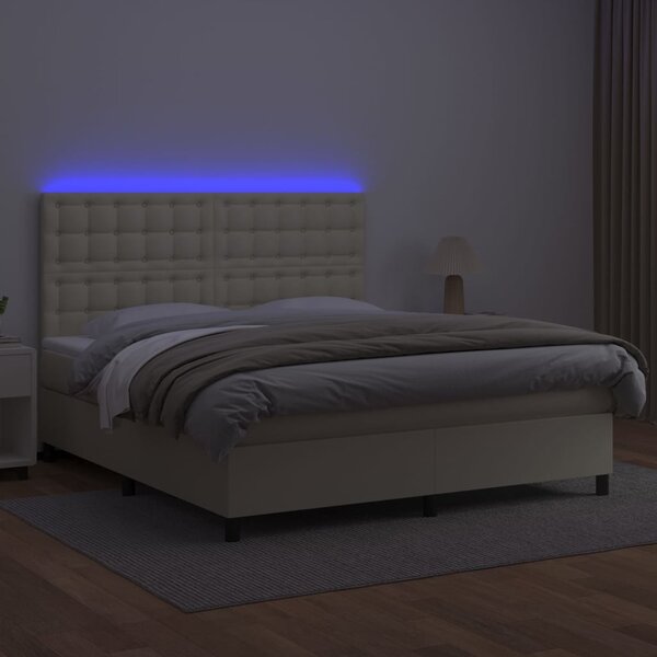 Box spring postel s matrací a LED krémová 160x200 cm umělá kůže 3135953