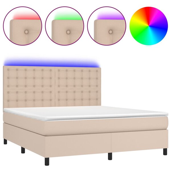 Box spring postel matrace a LED cappuccino 160x200cm umělá kůže 3135956