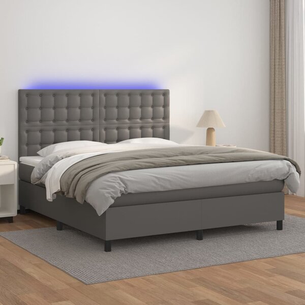 Box spring postel s matrací a LED šedá 160x200 cm umělá kůže 3135955