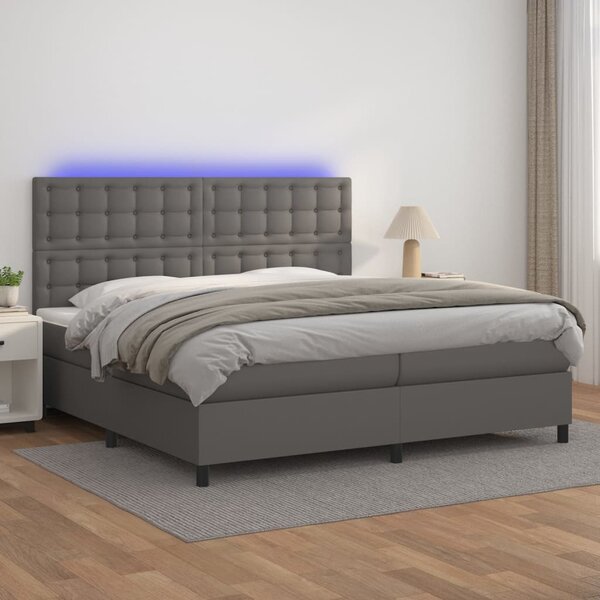 Box spring postel s matrací a LED šedá 200x200 cm umělá kůže 3135967