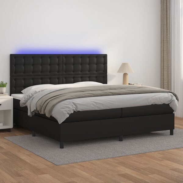Box spring postel s matrací a LED černá 200x200 cm umělá kůže 3135963