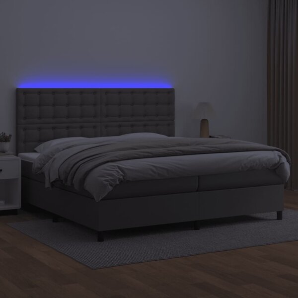 Box spring postel s matrací a LED šedá 200x200 cm umělá kůže 3135967