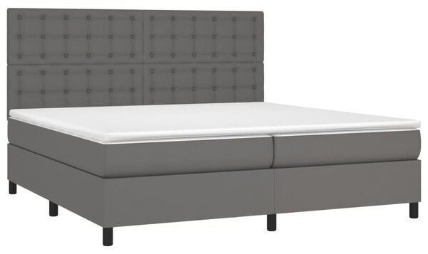 Box spring postel s matrací a LED šedá 200x200 cm umělá kůže 3135967