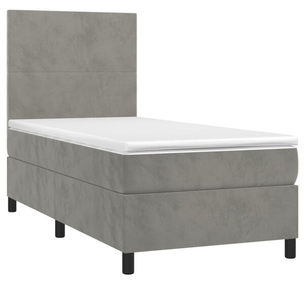 Box spring postel s matrací a LED světle šedá 90x190 cm samet 3135975