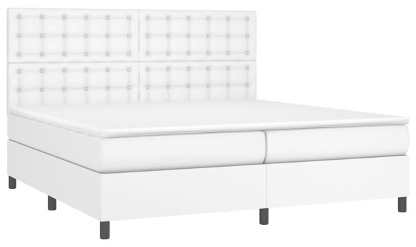 Box spring postel s matrací a LED bílá 200x200 cm umělá kůže 3135964