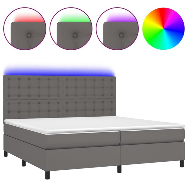 Box spring postel s matrací a LED šedá 200x200 cm umělá kůže 3135967