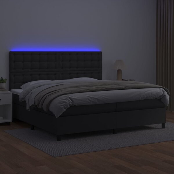 Box spring postel s matrací a LED černá 200x200 cm umělá kůže 3135963