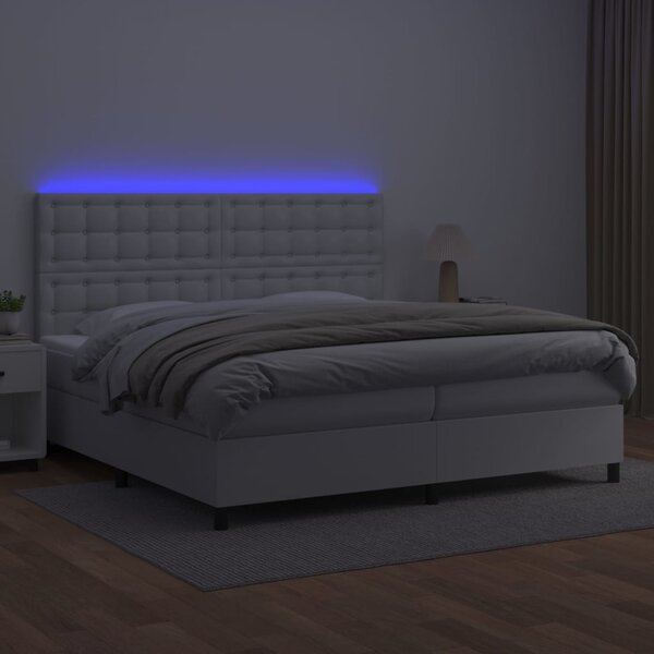 Box spring postel s matrací a LED bílá 200x200 cm umělá kůže 3135964