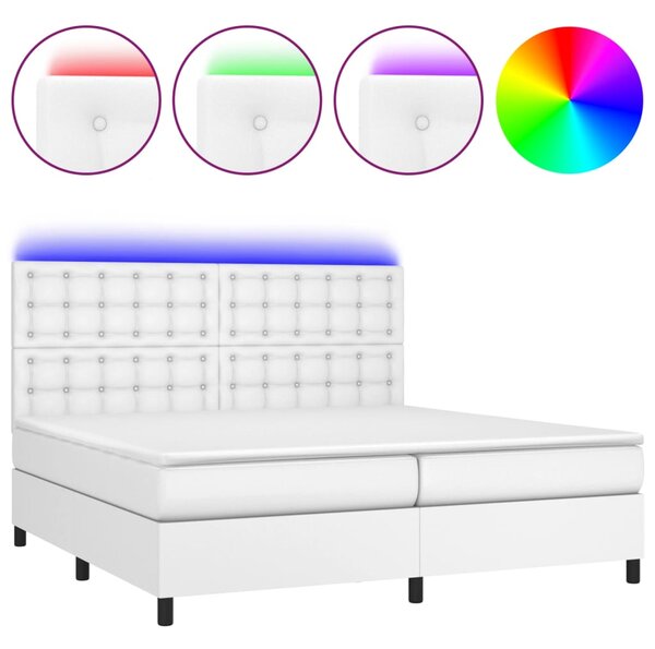 Box spring postel s matrací a LED bílá 200x200 cm umělá kůže 3135964