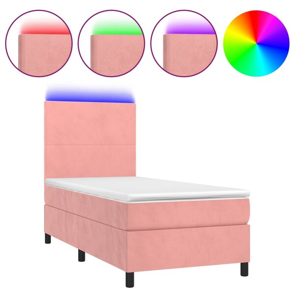 Box spring postel s matrací a LED růžová 80 x 200 cm samet 3135974