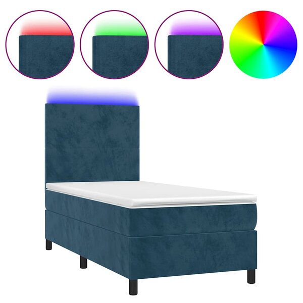 Box spring postel s matrací a LED tmavě modrá 80 x 200 cm samet 3135973