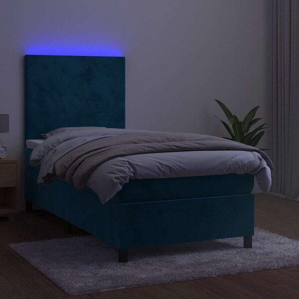 Box spring postel s matrací a LED tmavě modrá 90x190 cm samet 3135979