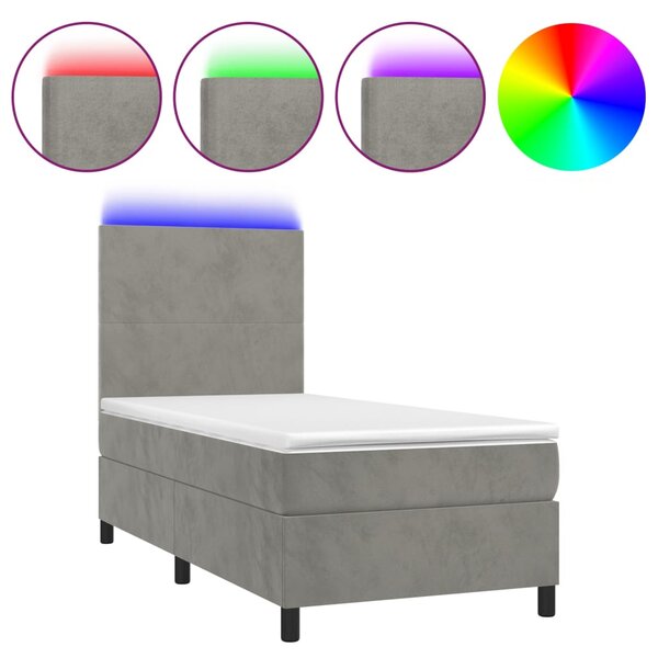 Box spring postel s matrací a LED světle šedá 90x190 cm samet 3135975