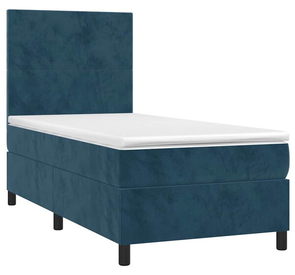 Box spring postel s matrací a LED tmavě modrá 90x190 cm samet 3135979