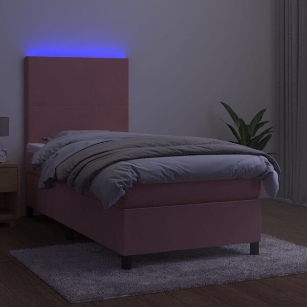 Box spring postel s matrací a LED růžová 80 x 200 cm samet 3135974