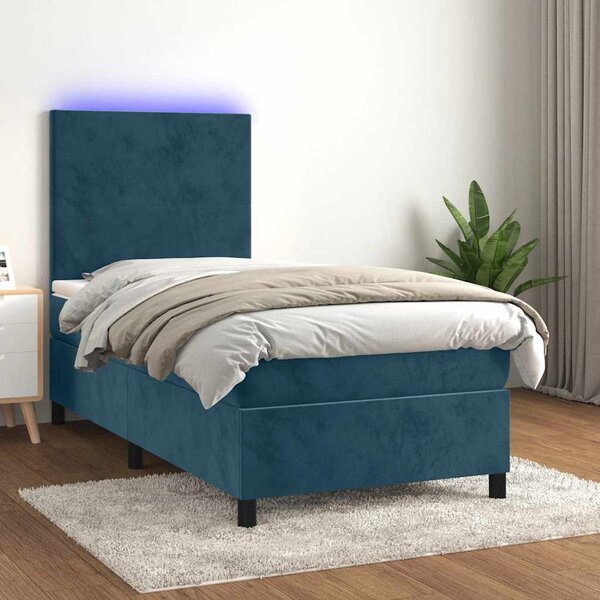 Box spring postel s matrací a LED tmavě modrá 90x190 cm samet 3135979