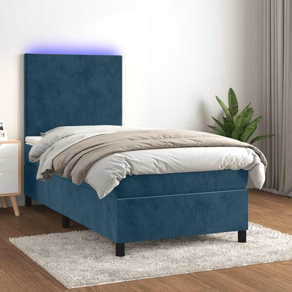 Box spring postel s matrací a LED tmavě modrá 80 x 200 cm samet 3135973