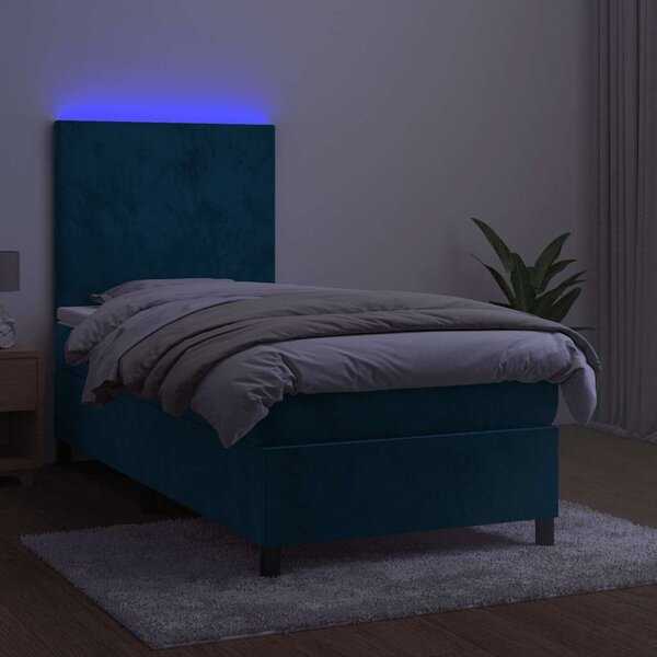 Box spring postel s matrací a LED tmavě modrá 80 x 200 cm samet 3135973