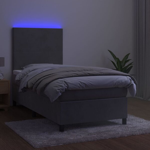 Box spring postel s matrací a LED světle šedá 90x190 cm samet 3135975